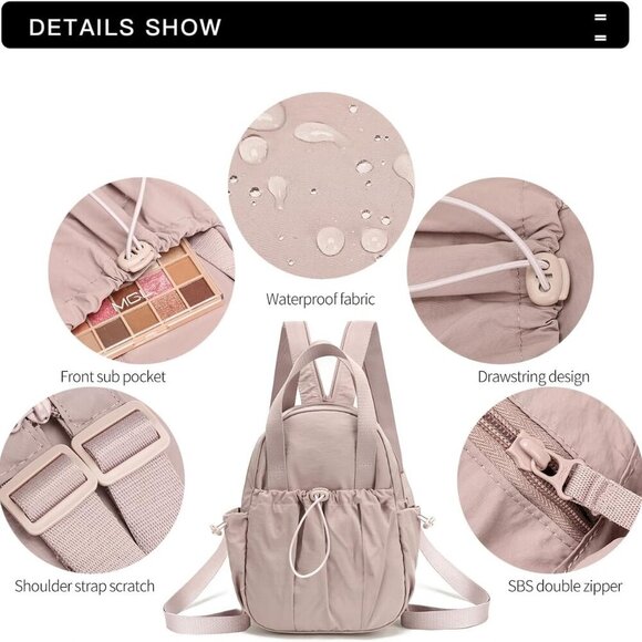 Women's Small Crossbody Bag Taslan Lightweight Convertible Mini Backpack - Picture 4 of 6